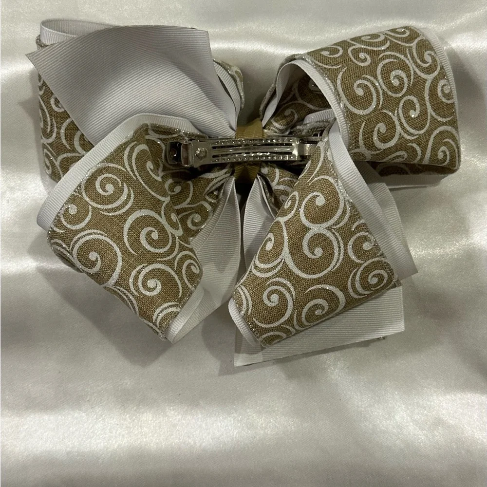 Large Tan and White Swirl Hair Bow- bundle 2+ and save on shipping.